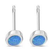 Synthetic Opal Oval Sterling Silver Stud Earrings, e346